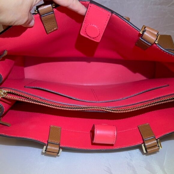 Kate Spade Hayes Street Same Large Satchel Tan & Coral w/matching wallet - Picture 3 of 4